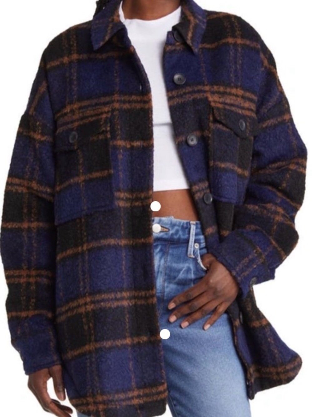 Good American Plaid Overshirt Blue & Brown Size 1/2